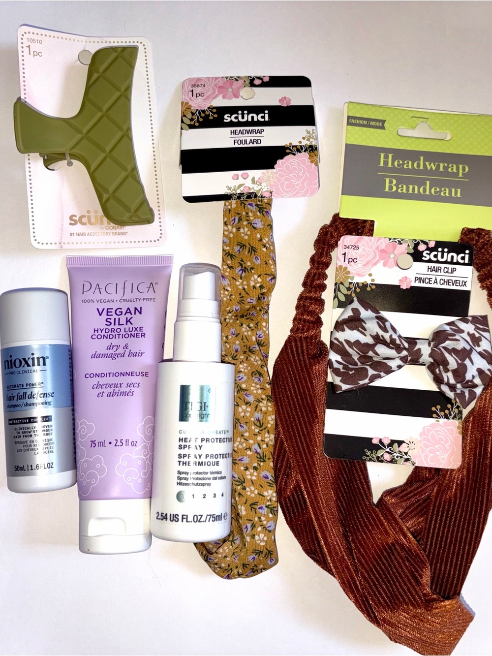 Hair Set: Nioxin Fall Defense, Pacifica Conditioner, Tigi Heat Spray Accessories